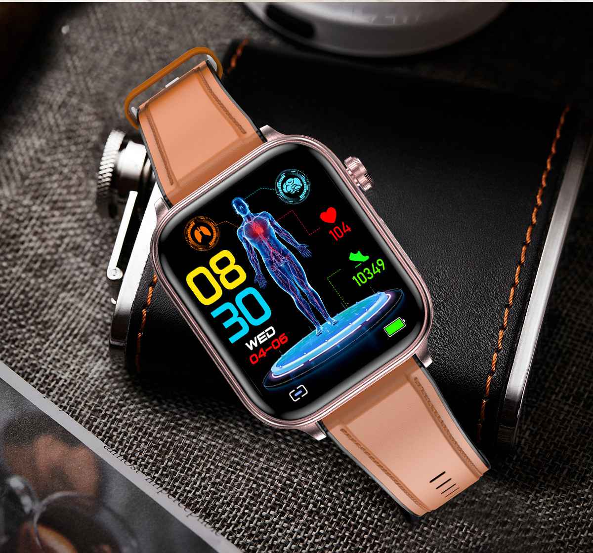 ECG Smart Watch with Leather Strap